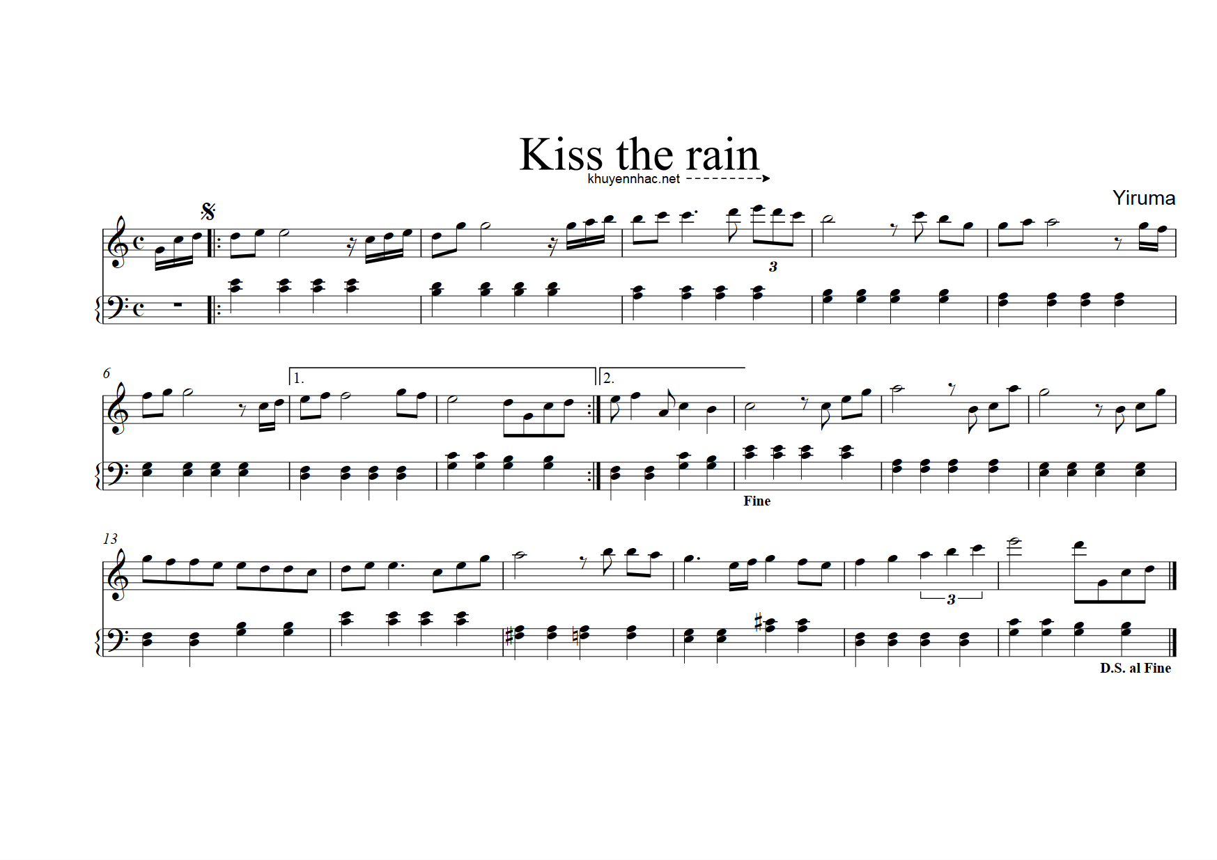 Sheet Piano: Kiss The Rain – Easy